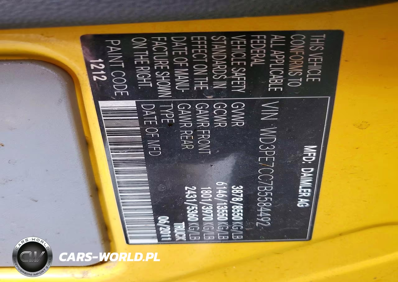 2011 Mercedes Benz Sprinter 2500 VIN:WD3PE7CC7B5584492 - 13