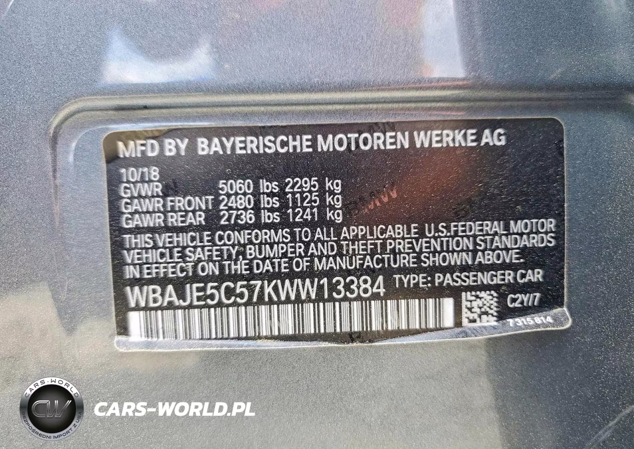 2019 BMW 540 I VIN:WBAJE5C57KWW13384 - 12