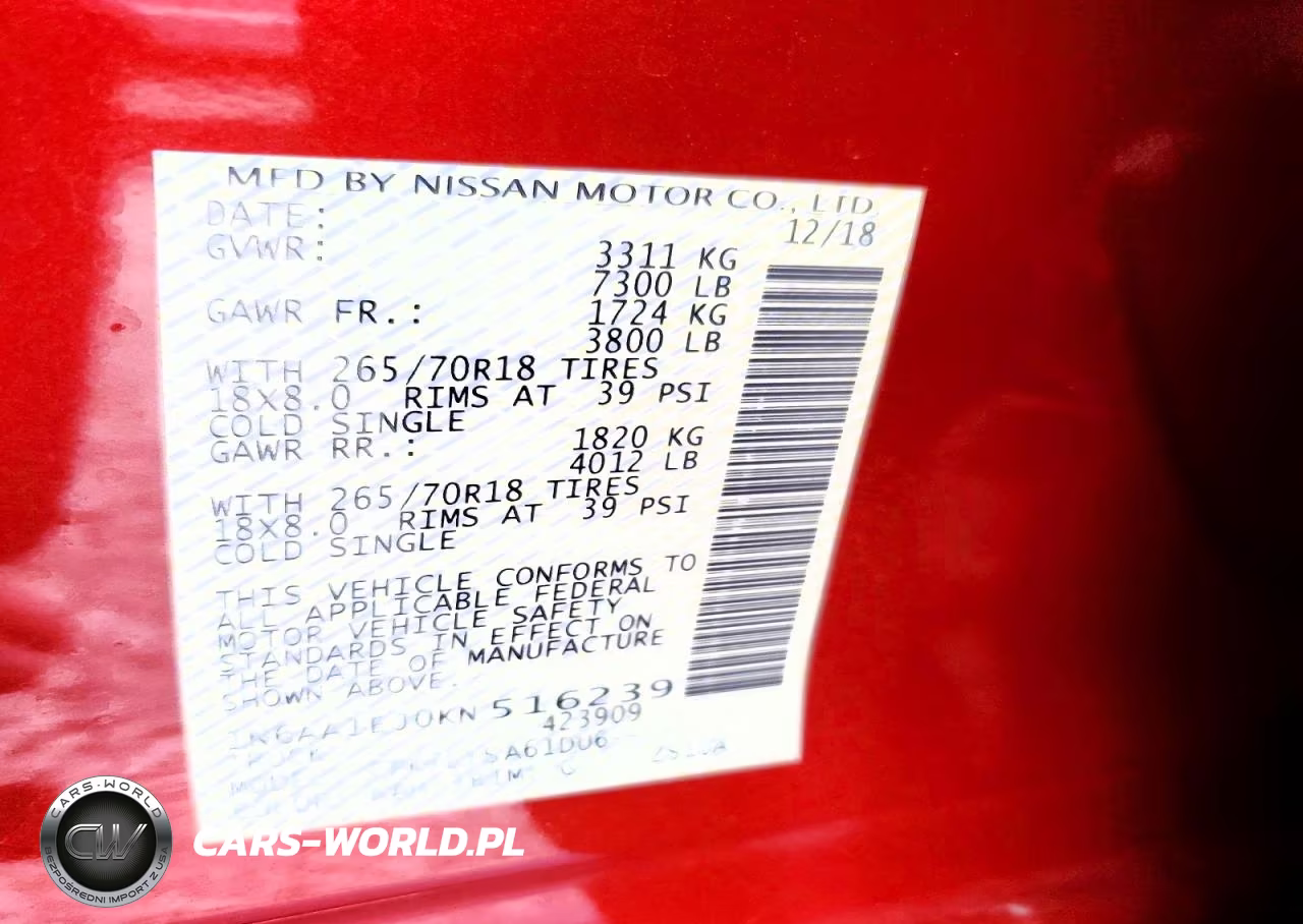 2019 Nissan Titan Sv VIN:1N6AA1EJ0KN516239 - 12