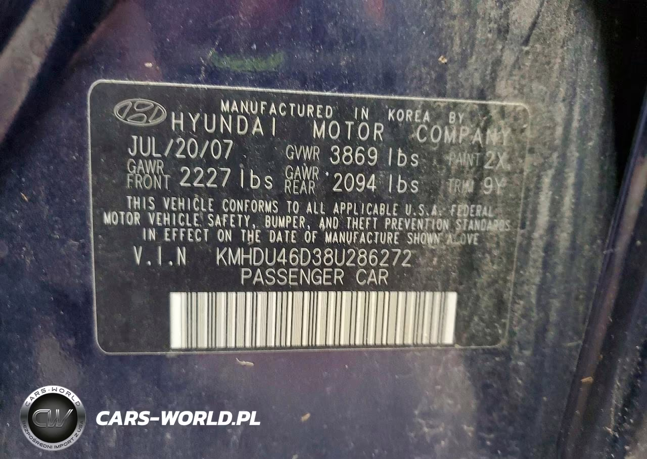 2008 Hyun Elantra VIN:KMHDU46D38U286272 - 12