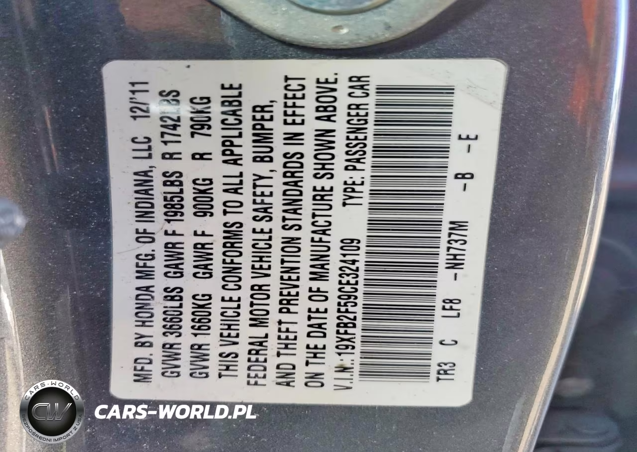 2012 Honda Civic Lx VIN:19XFB2F59CE324109 - 12