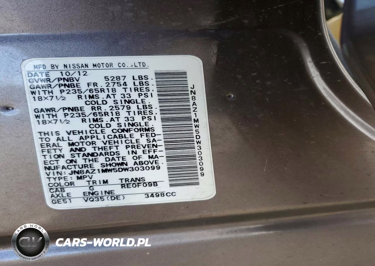 2013 Nissan Murano S VIN:JN8AZ1MW5DW303099 - 13