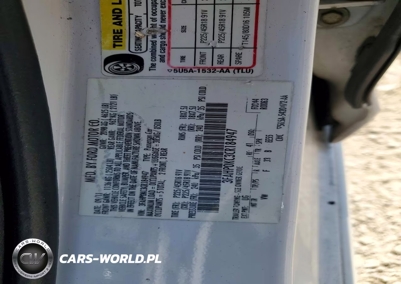 2012 Ford Fusion Sport VIN:3FAHP0KC3CR184947 - 12