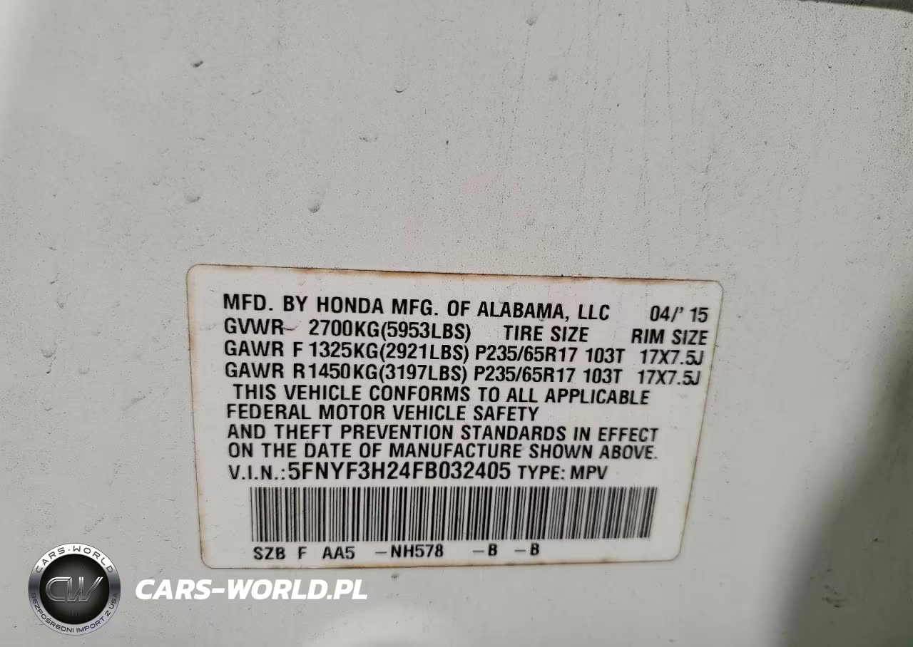 2015 Honda Pilot Lx VIN:5FNYF3H24FB032405 - 13
