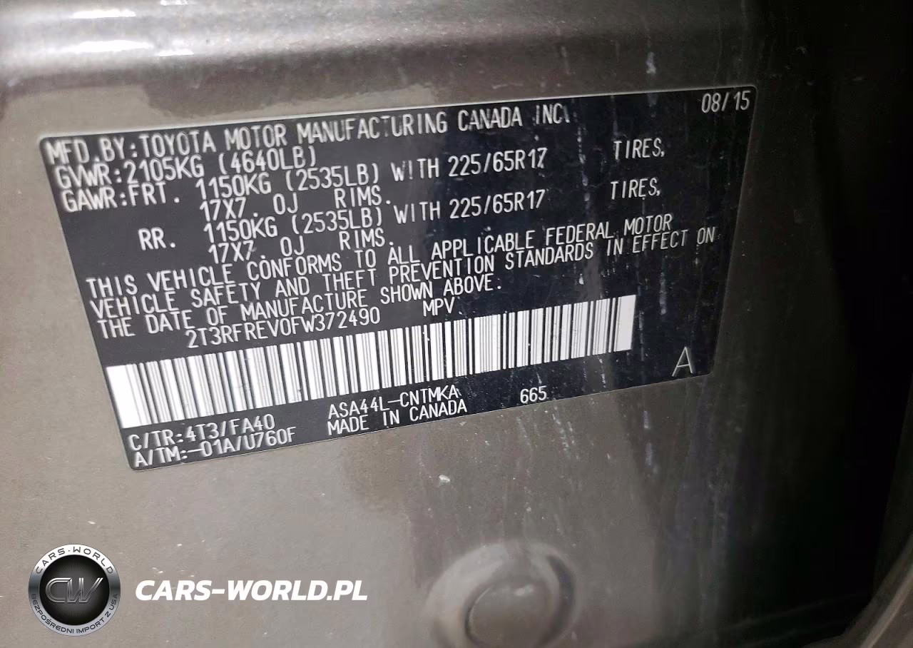 2015 Toyota Rav4 Xle VIN:2T3RFREV0FW372490 - 13