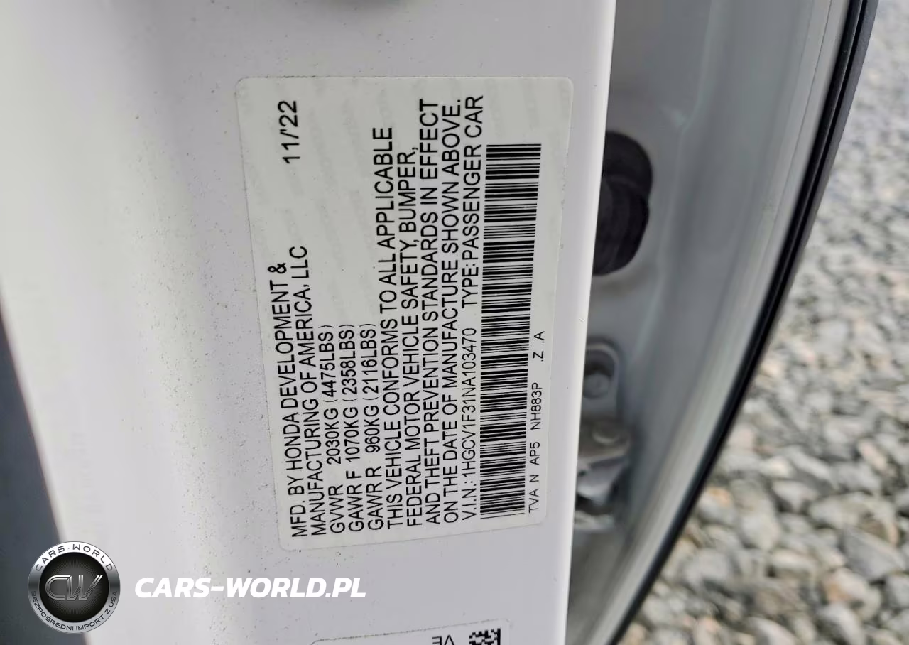 2022 Honda Accord Sport VIN:1HGCV1F31NA103470 - 13