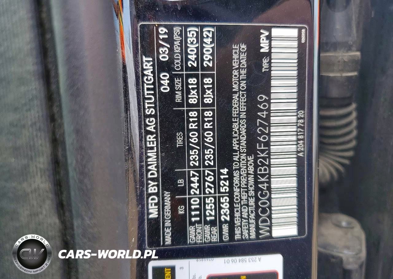 2019 Mercedes-Benz Glc 300 4Matic VIN:WDC0G4KB2KF627469 - 12