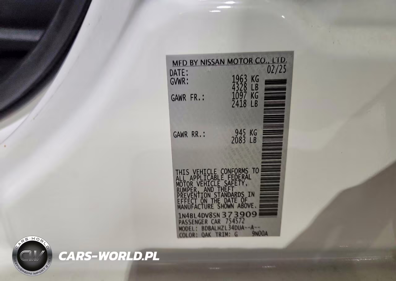 2025 Nissan Altima VIN:1N4BL4DV8SN373909 - 12