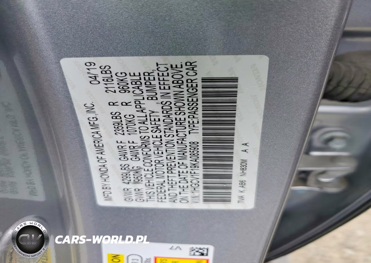 2019 Honda Accord Lx VIN:1HGCV1F19KA085908 - 13