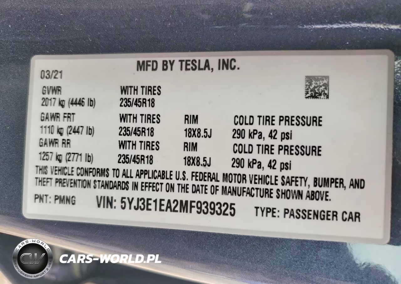 2021 Tesla Model 3 VIN:5YJ3E1EA2MF939325 - 12