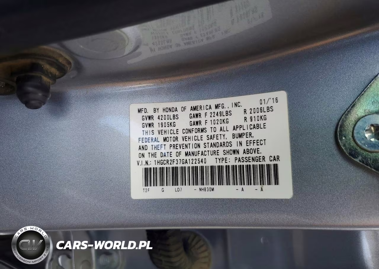 2016 Honda Accord Lx VIN:1HGCR2F37GA122540 - 12