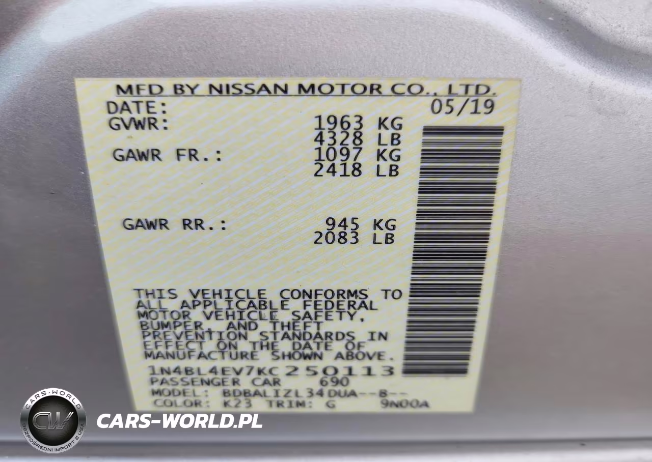 2019 Nissan Altima 2.5 Sl VIN:1N4BL4EV7KC250113 - 12