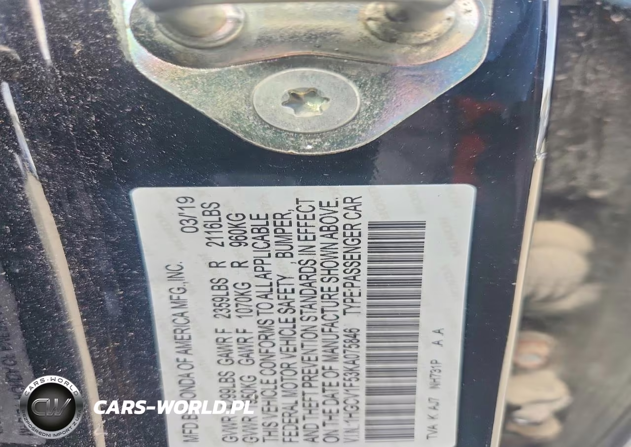 2019 Honda Accord Exl VIN:1HGCV1F53KA075846 - 12