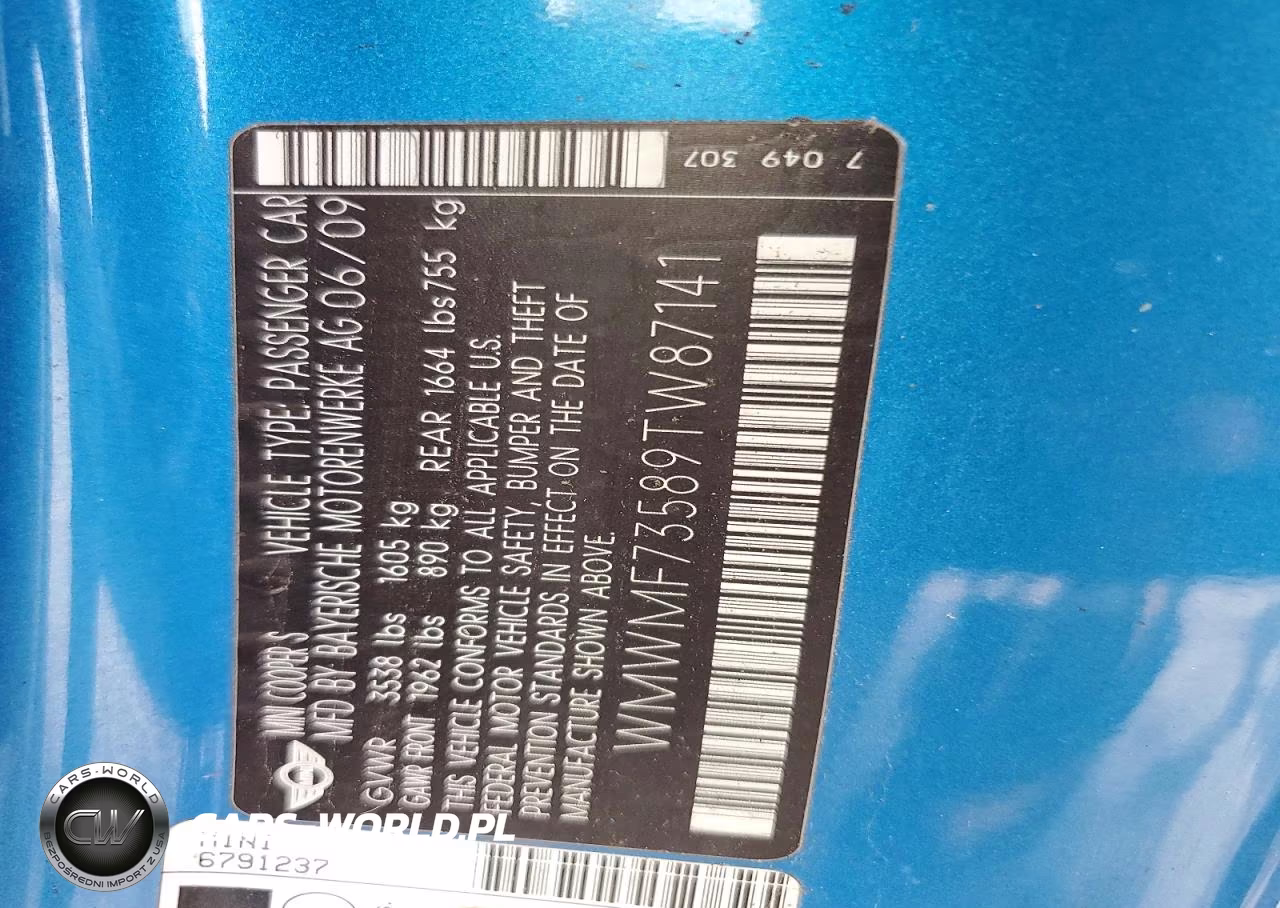 2009 Mini Cooper S VIN:WMWMF73589TW87141 - 12