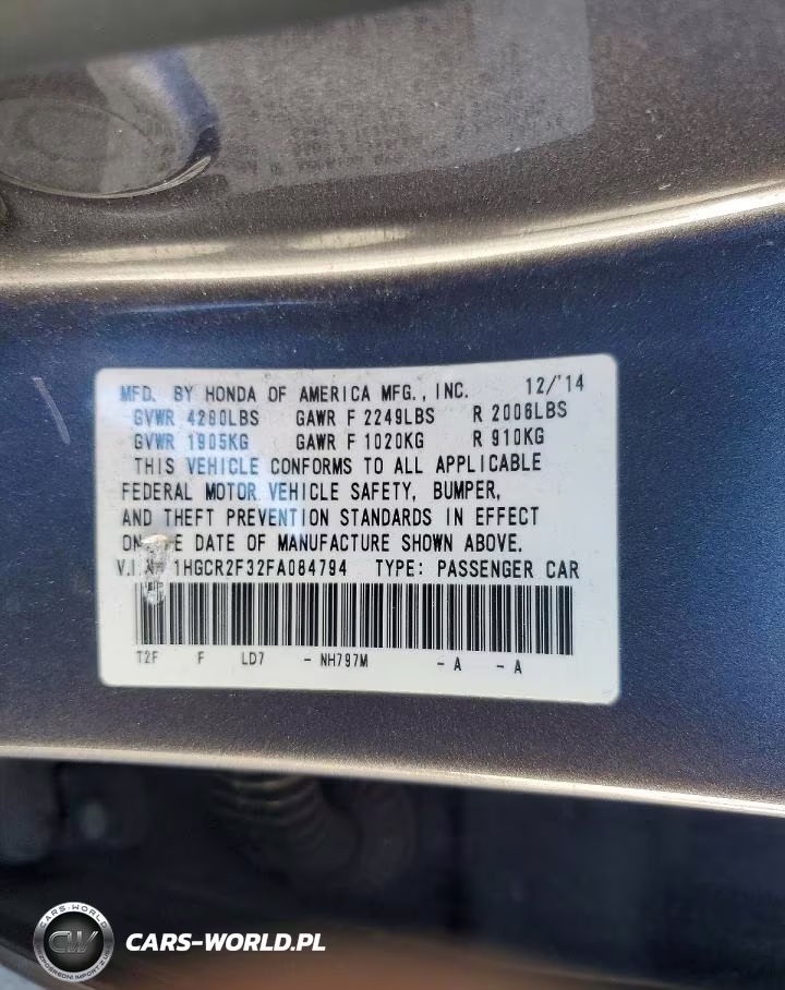 2015 Honda Accord Lx VIN:1HGCR2F32FA084794 - 12