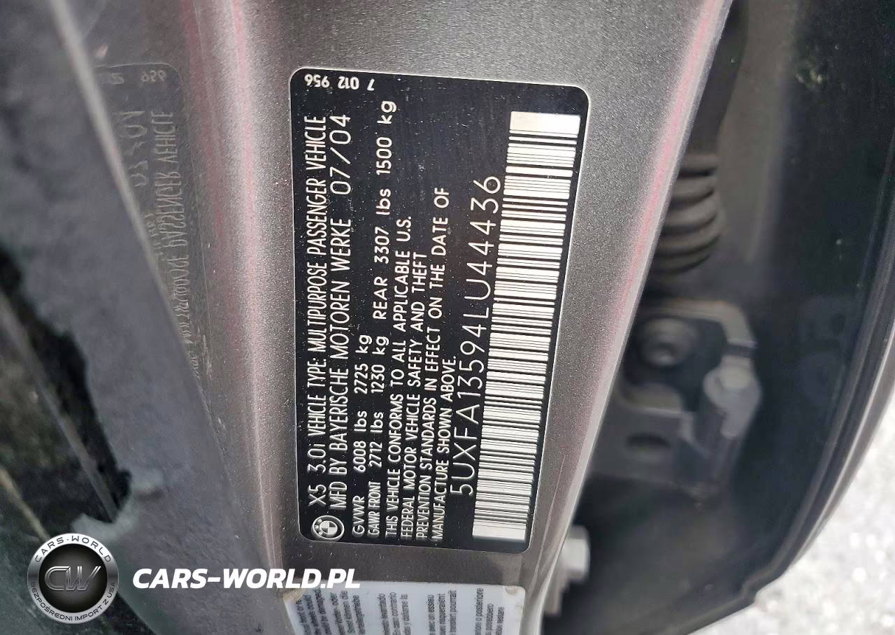 2004 BMW X5 3.0I VIN:5UXFA13594LU44436 - 13