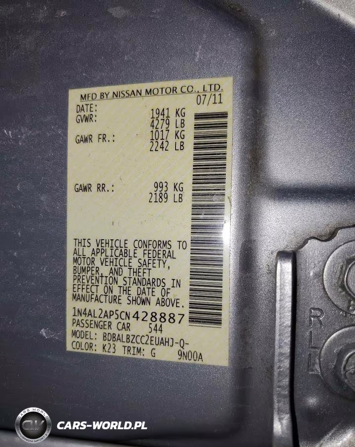 2012 Nissan Altima 2.5 VIN:1N4AL2AP5CN428887 - 12