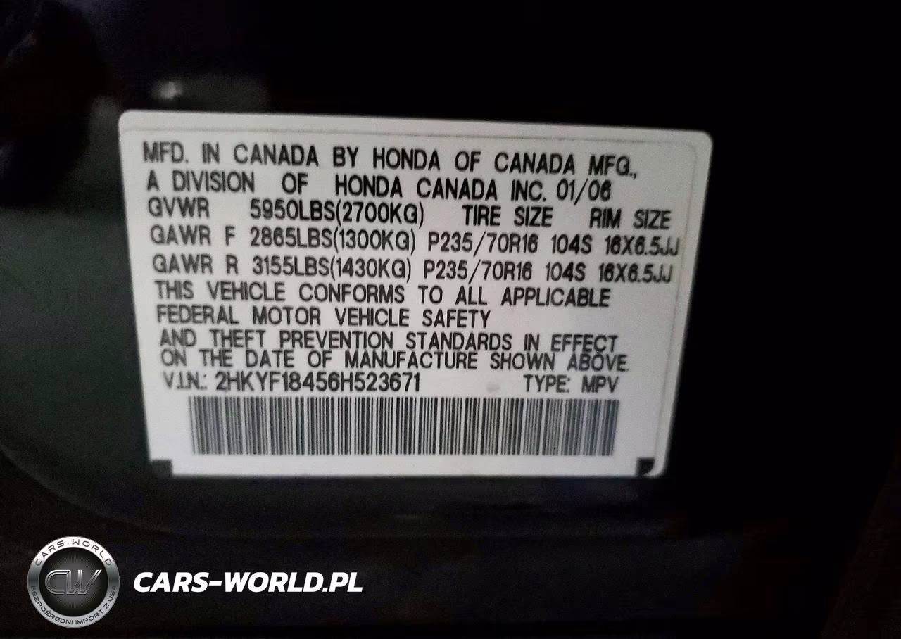 2006 Honda Pilot Ex VIN:2HKYF18456H523671 - 13