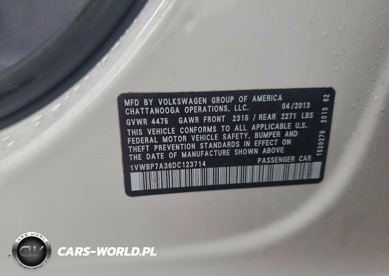 2013 Volkswagen Passat Se VIN:1VWBP7A36DC123714 - 12
