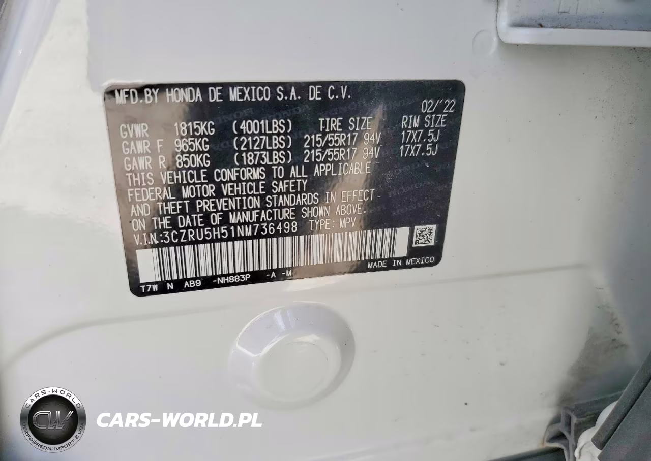 2022 Honda Hr-V Ex VIN:3CZRU5H51NM736498 - 14