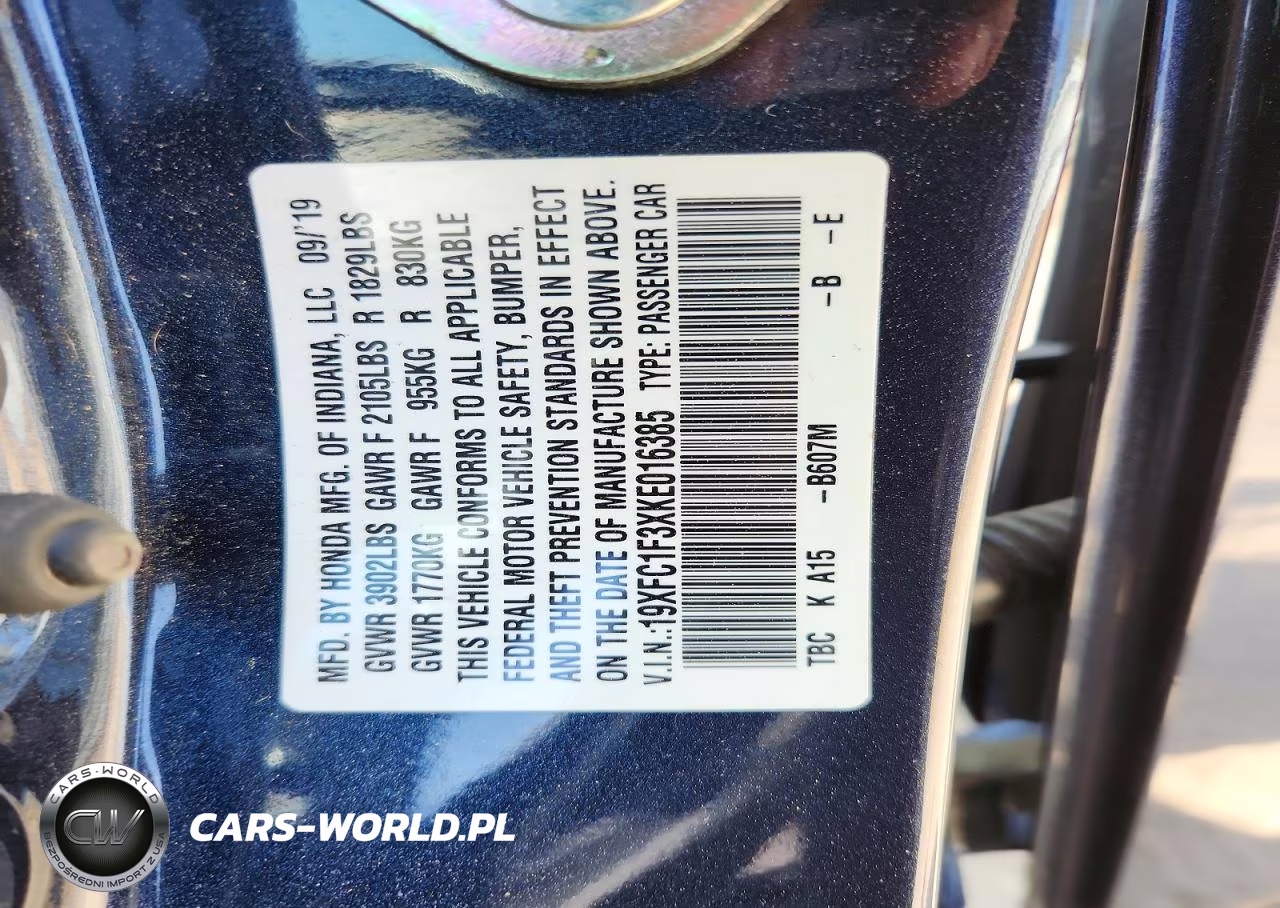 2019 Honda Civic Ex VIN:19XFC1F3XKE016385 - 12