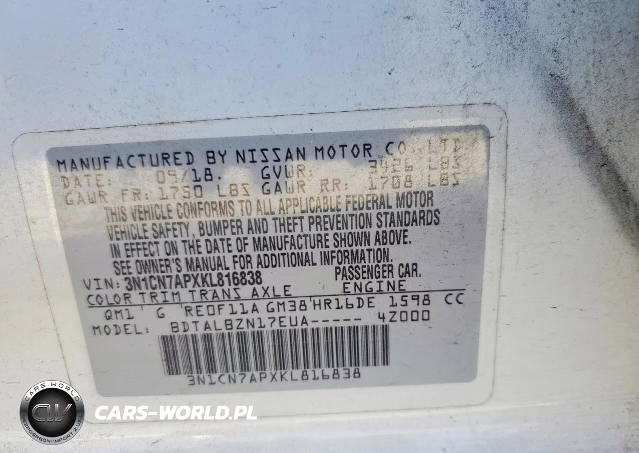 2019 Nissan Versa Sv VIN:3N1CN7APXKL816838 - 12