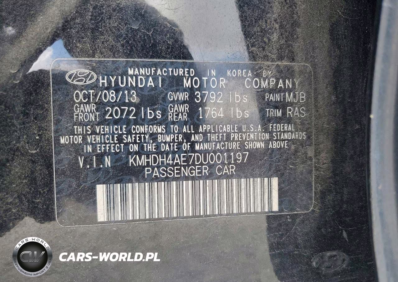 2013 Hyundai Elantra Gls VIN:KMHDH4AE7DU001197 - 13