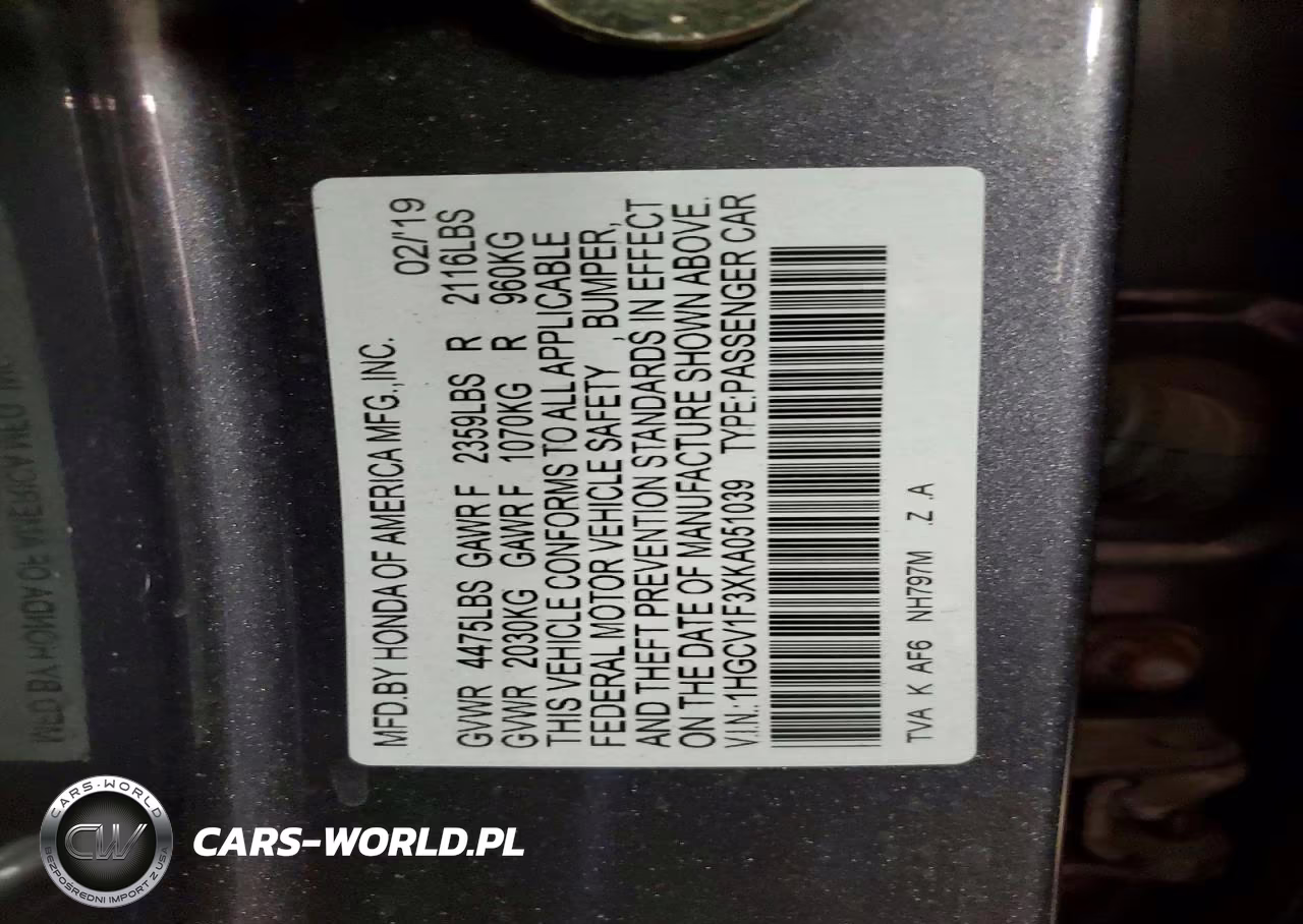 2019 Honda Accord Sport VIN:1HGCV1F3XKA051039 - 13