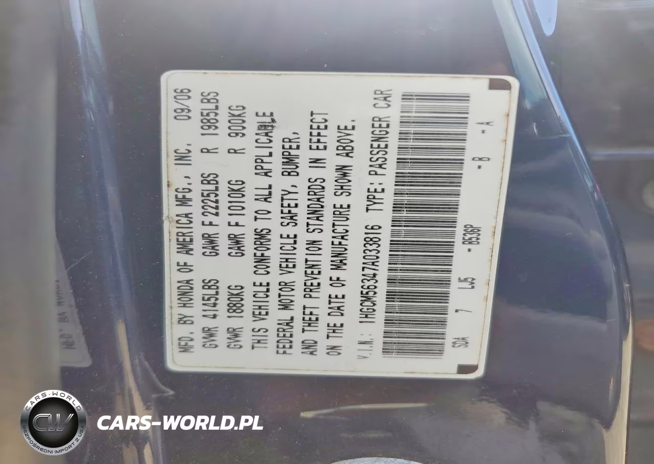 2007 Hond Accord VIN:1HGCM56347A033816 - 12