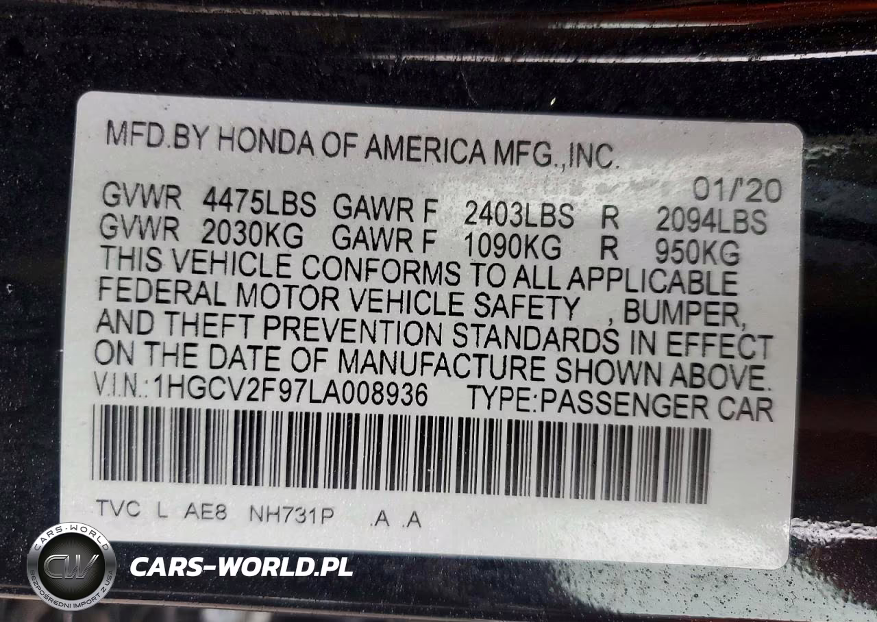 2020 Honda Accord Touring VIN:1HGCV2F97LA008936 - 12