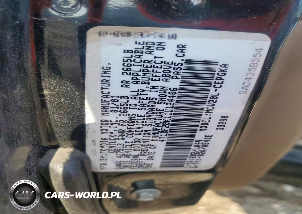 2001 Toyota Camry Xle V6 VIN:4T1BF28K11U124406 - 12