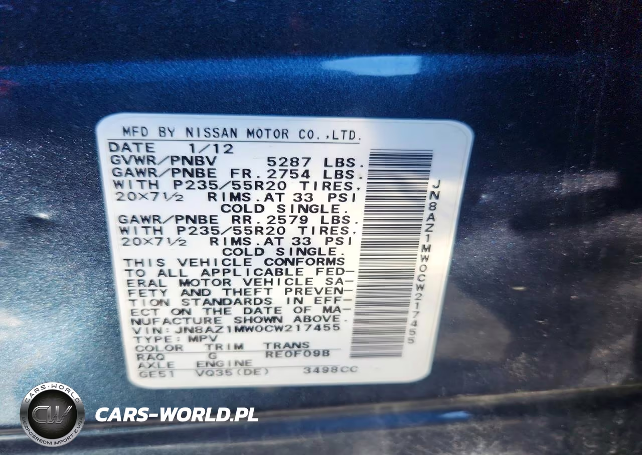 2012 Nissan Murano S VIN:JN8AZ1MW0CW217455 - 13