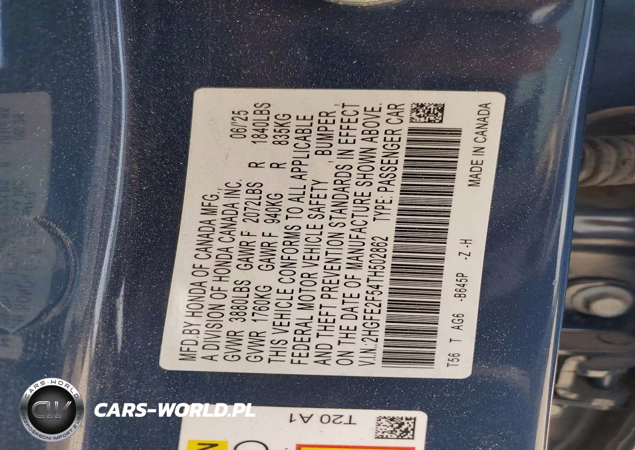 2026 Honda Civic Sport VIN:2HGFE2F54TH502862 - 13