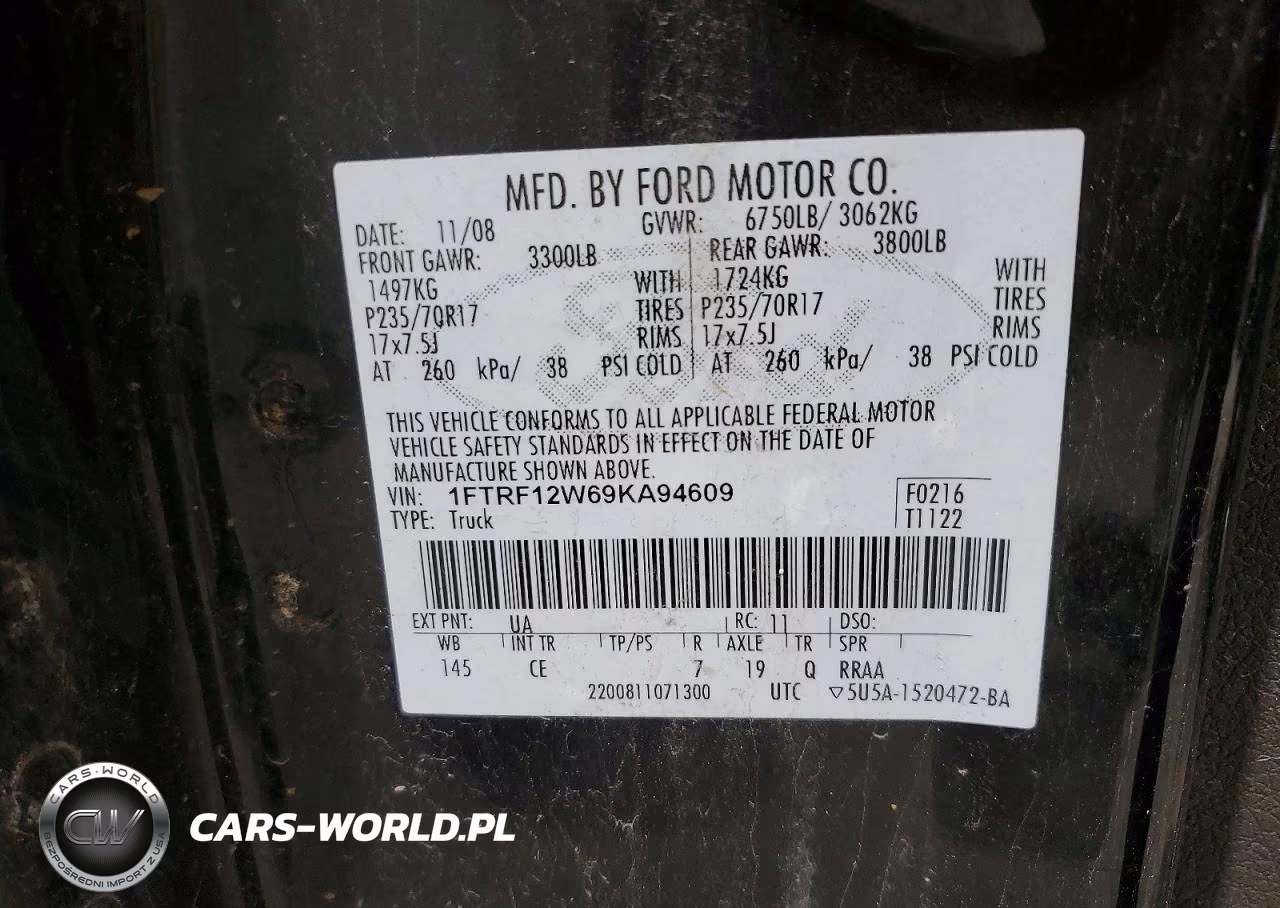 2009 Ford F150 VIN:1FTRF12W69KA94609 - 12
