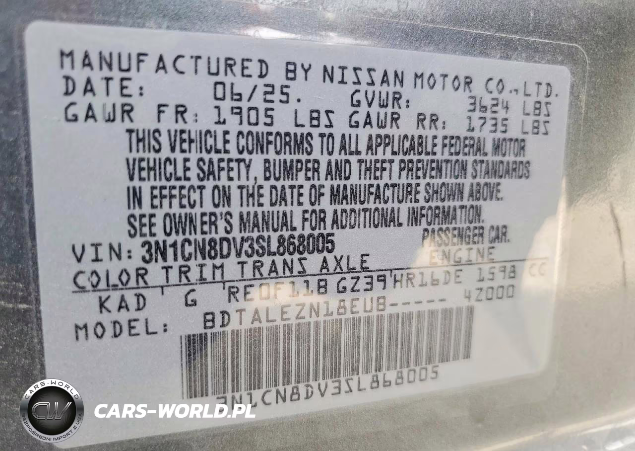 2025 Nissan Versa S VIN:3N1CN8DV3SL868005 - 12