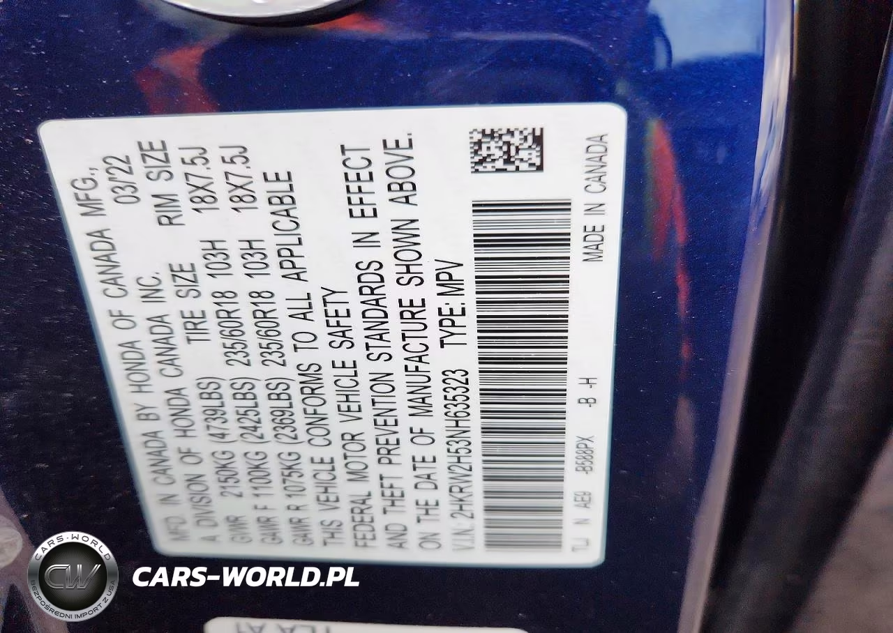 2022 Honda Cr-V Ex VIN:2HKRW2H53NH635323 - 13