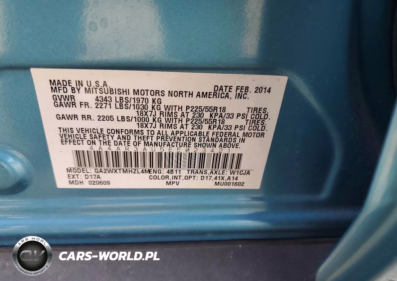 2014 Mitsubishi Outlander Sport Es VIN:4A4AR3AU5EE023421 - 13
