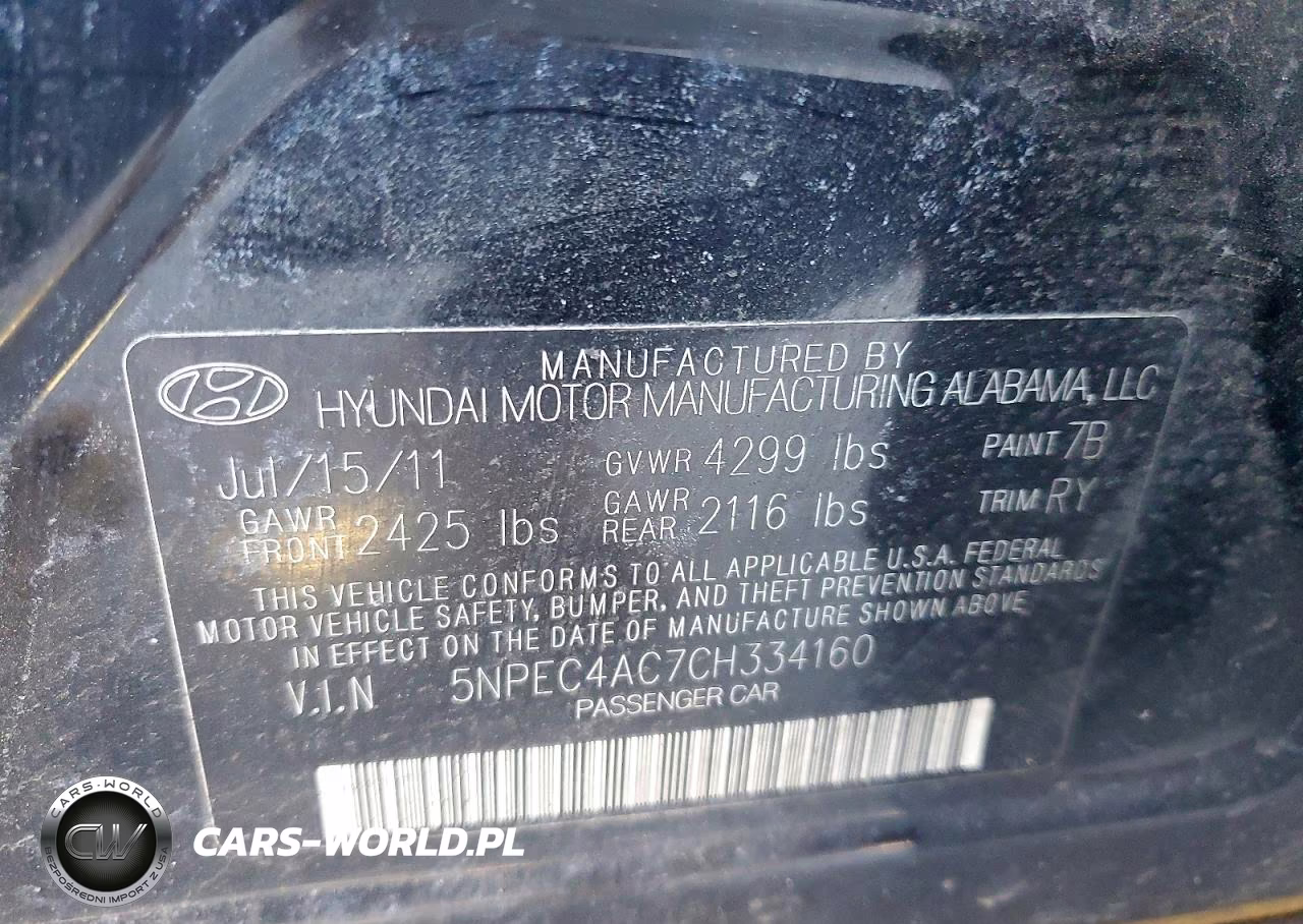 2012 Hyundai Sonata Se VIN:5NPEC4AC7CH334160 - 12