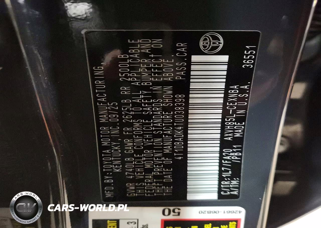 2026 Toyota Camry Le VIN:4T1DBADK4TU038398 - 13