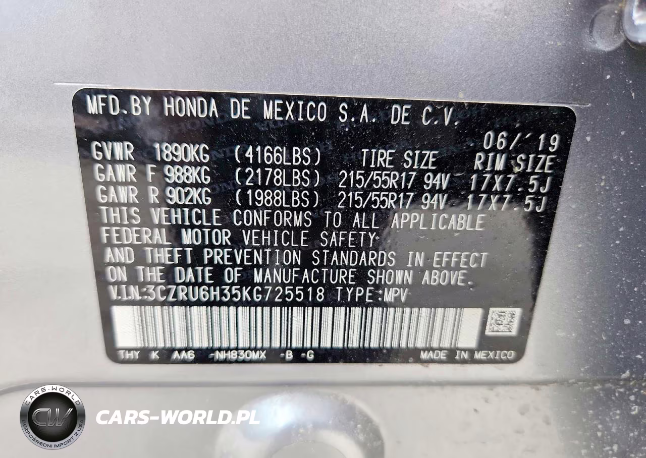 2019 Honda Hr-V Lx VIN:3CZRU6H35KG725518 - 13