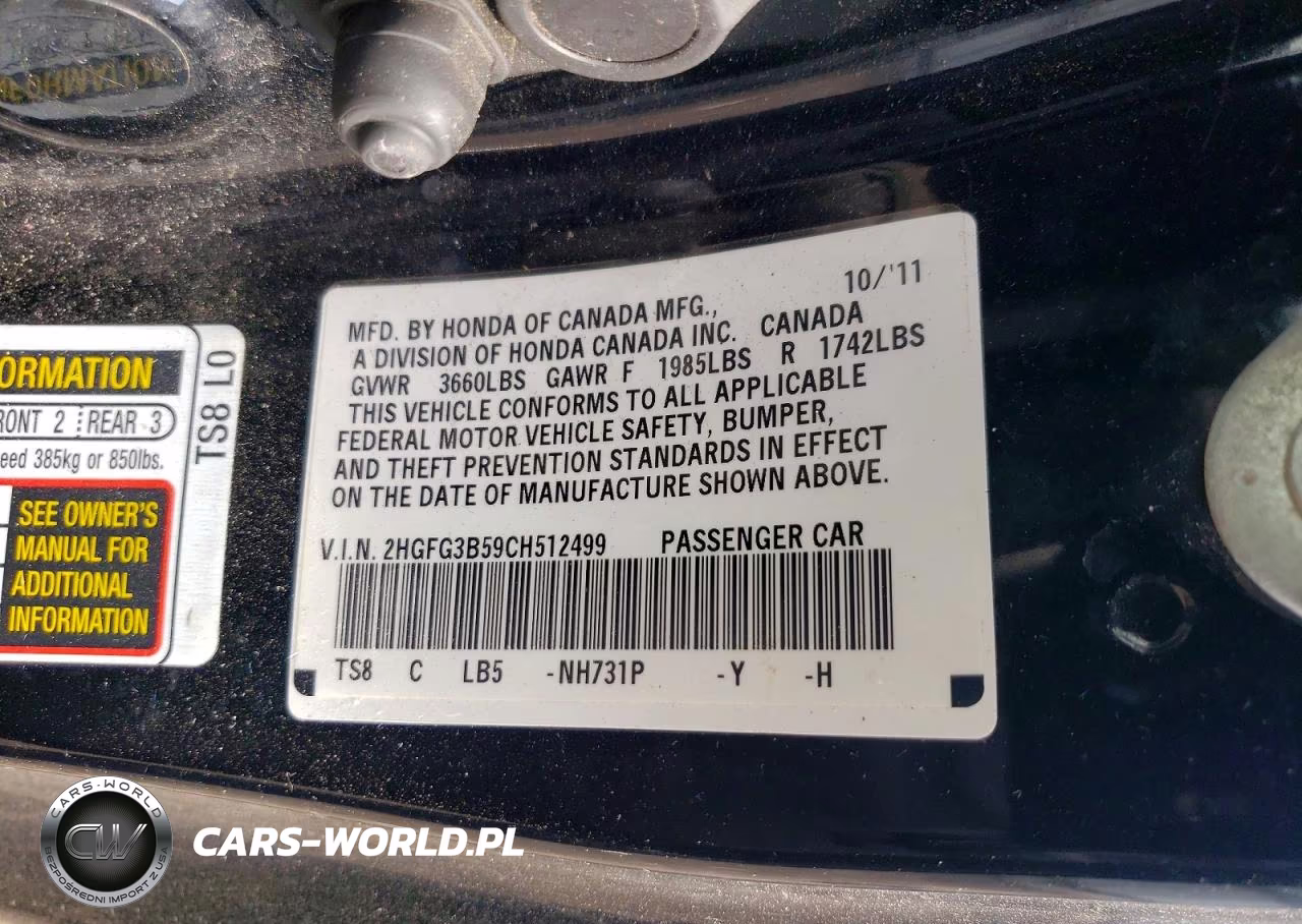 2012 Honda Civic Lx VIN:2HGFG3B59CH512499 - 12