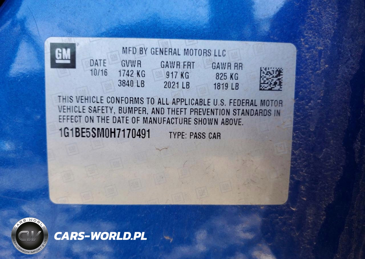 2017 Chevrolet Cruze Lt VIN:1G1BE5SM0H7170491 - 12