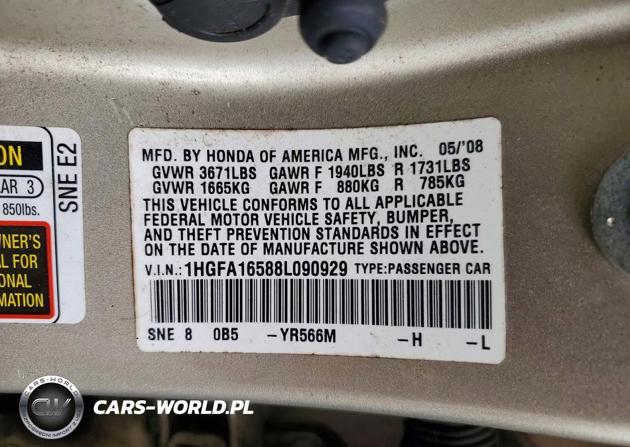 2008 Honda Civic Lx VIN:1HGFA16588L090929 - 12