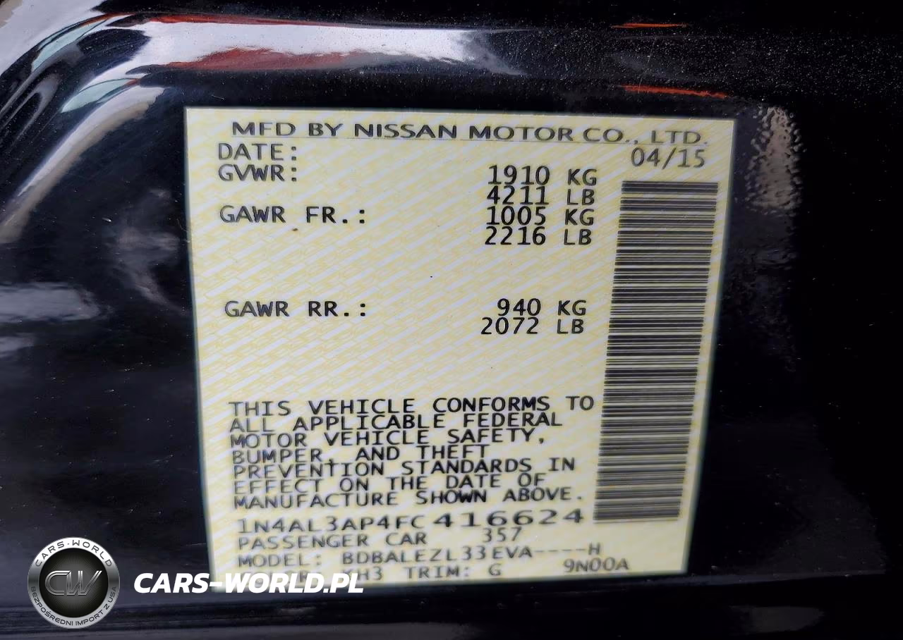2015 Nissan Altima 2.5 S VIN:1N4AL3AP4FC416624 - 12