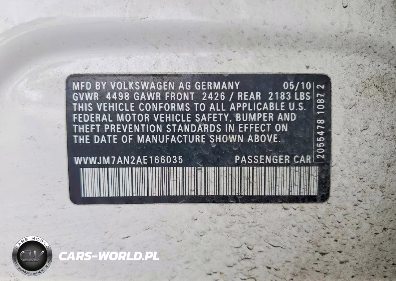 2010 Volkswagen Passat Komfort VIN:WVWJM7AN2AE166035 - 12