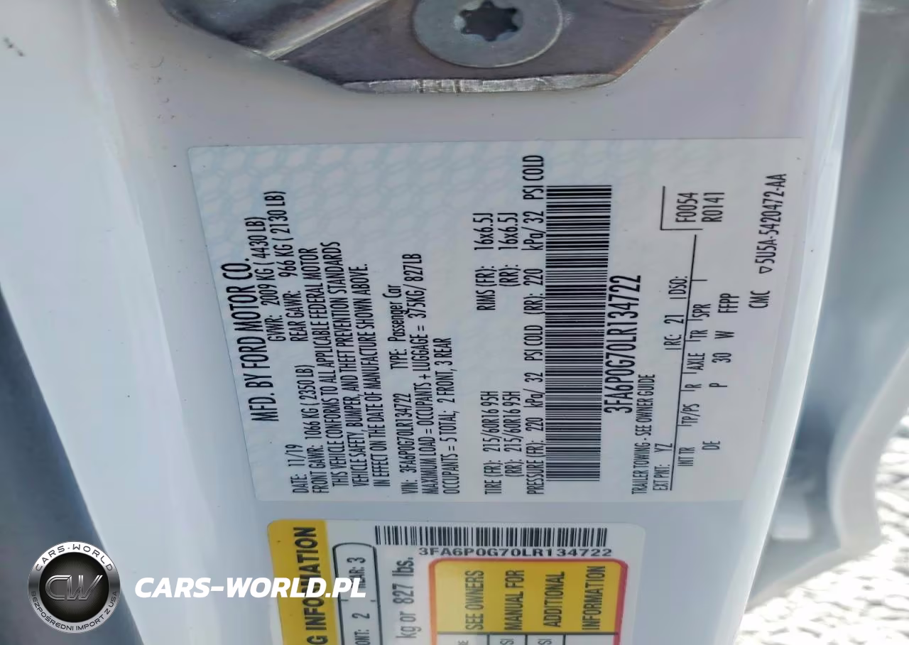 2020 Ford Fusion S VIN:3FA6P0G70LR134722 - 12