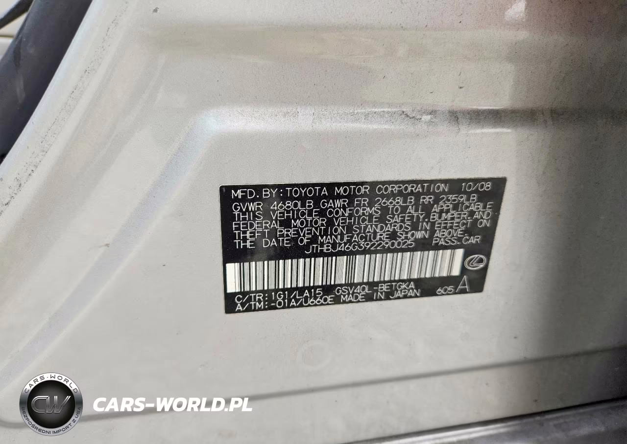 2009 Lexus Es 350 Base VIN:JTHBJ46G392290025 - 12