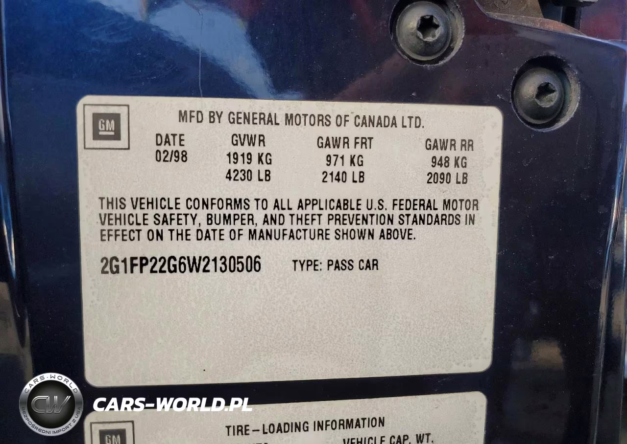1998 Chevrolet Camaro Z28 VIN:2G1FP22G6W2130506 - 12