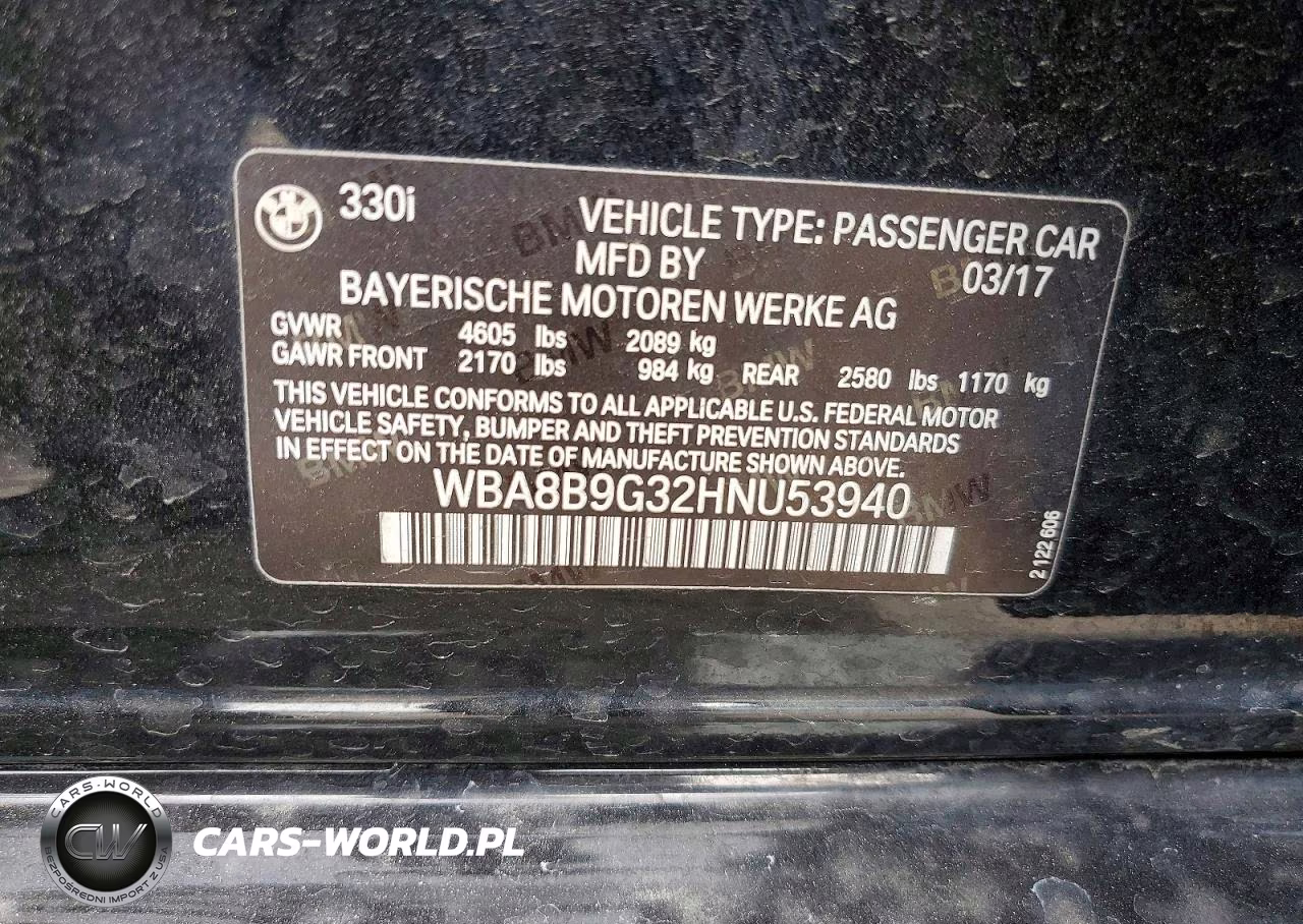 2017 BMW 330 I VIN:WBA8B9G32HNU53940 - 12