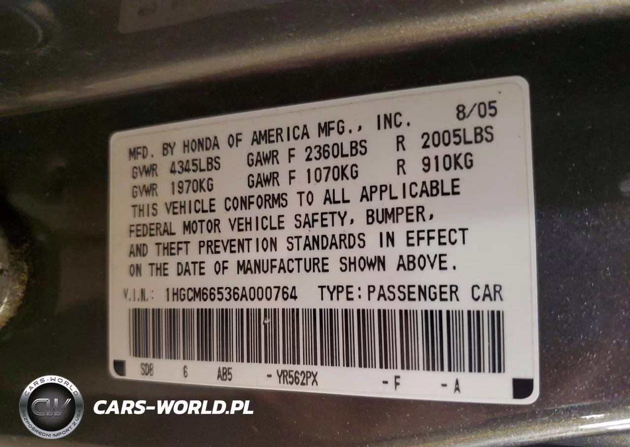 2006 Hond Accord VIN:1HGCM66536A000764 - 12
